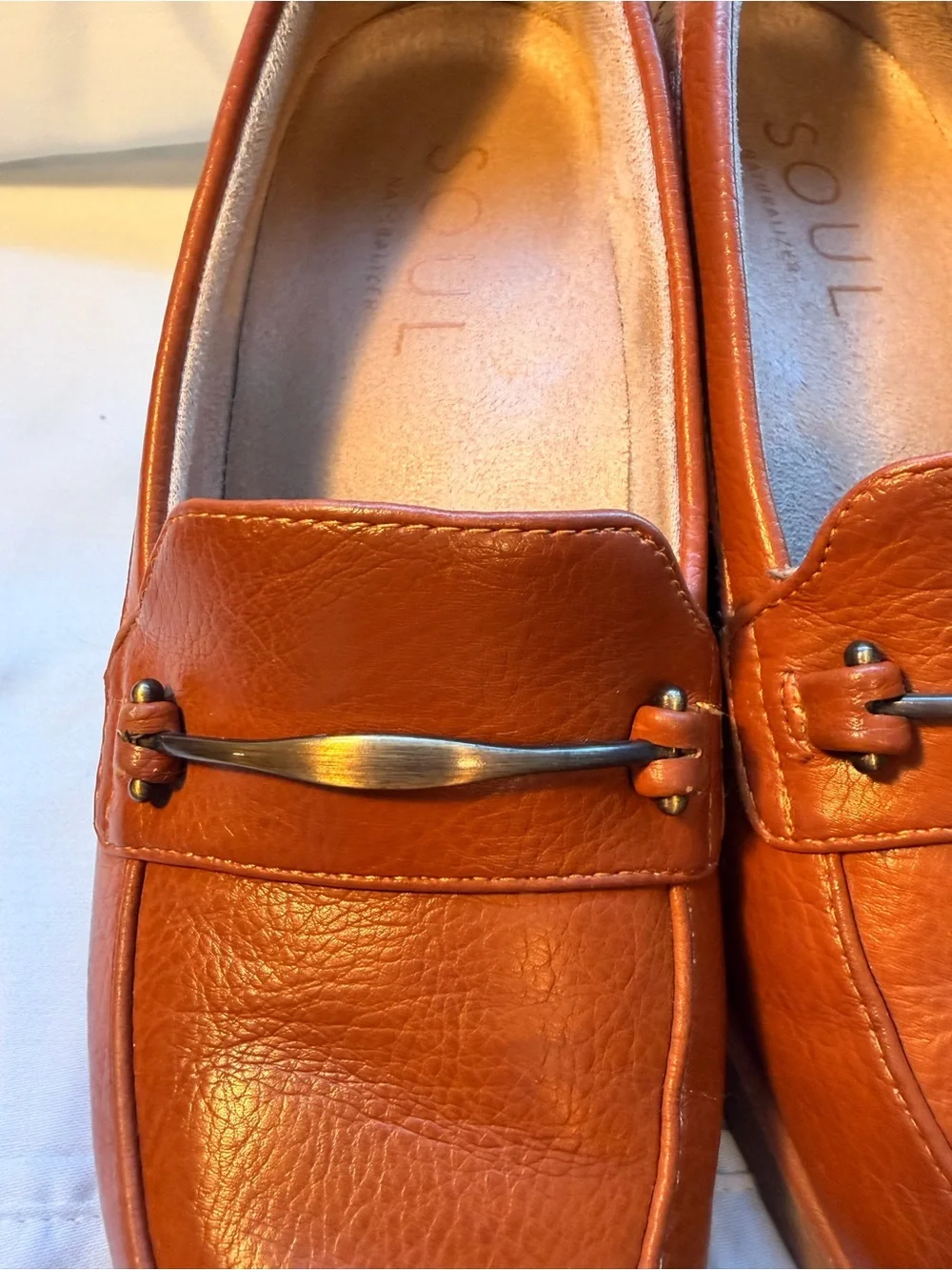 SOUL Naturalizer Cognac Leather Wedge Loafers Women’s 8 Comfort Shoes